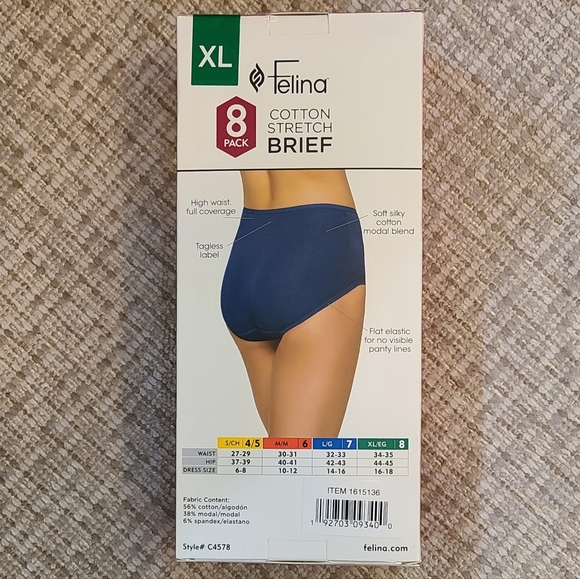 NWT'S - FELINA - Cotton Stretch Brief - 8 Pack - Soft, High Waist - Size XL - Picture 2 of 4